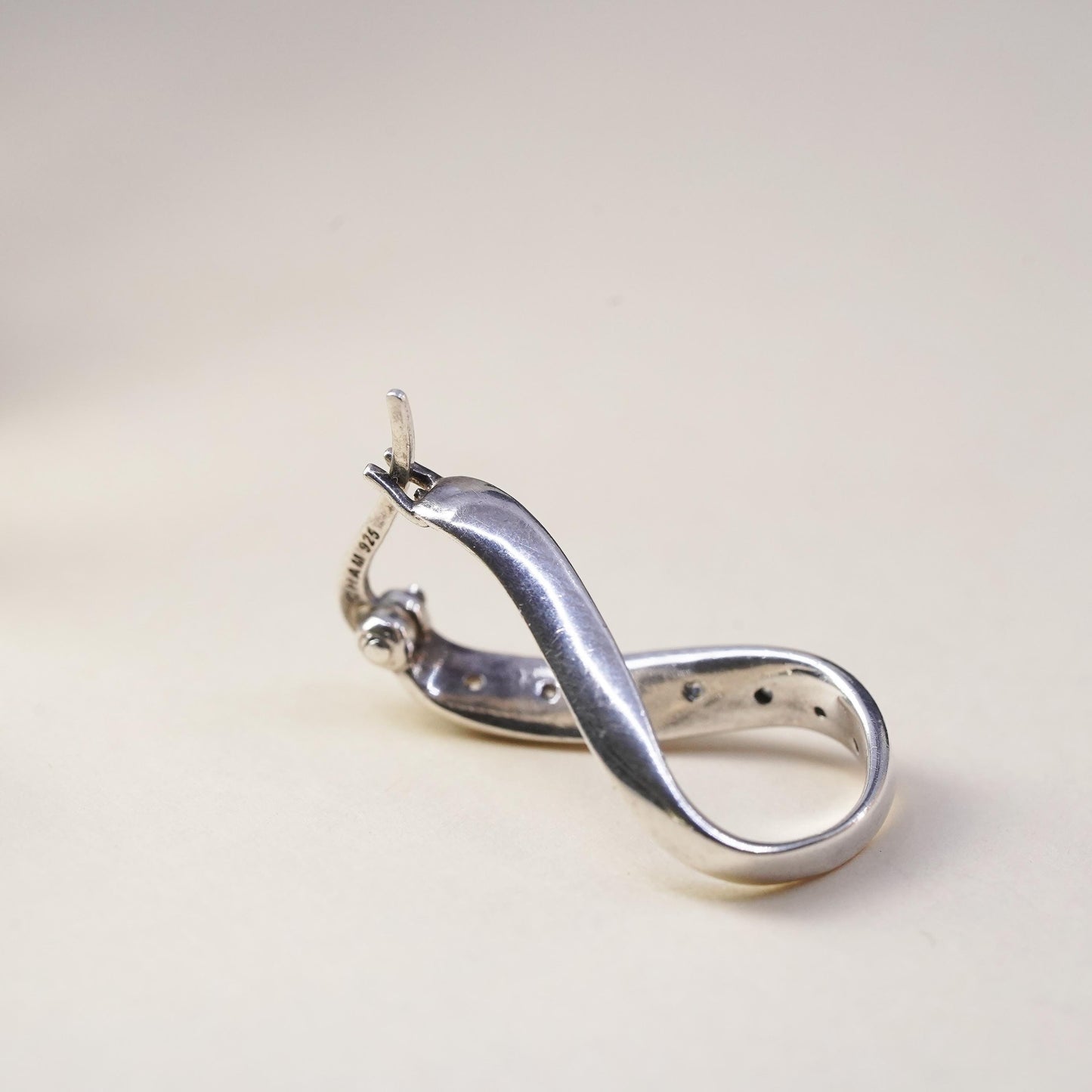 1”, Cham sterling silver single earring, 925 twisted huggie hoop with clear Cz