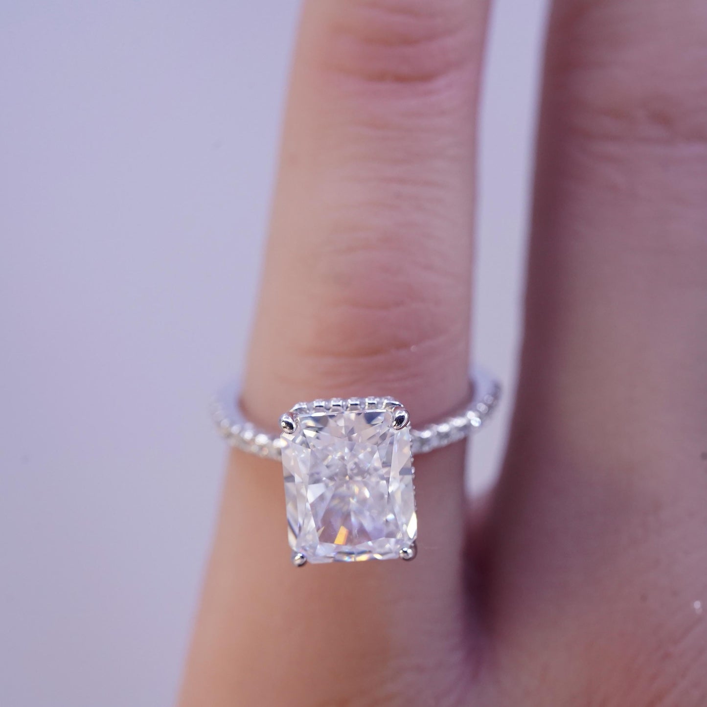 Size 5, vintage Sterling 925 silver engagement ring radiant cut Cz cluster cz