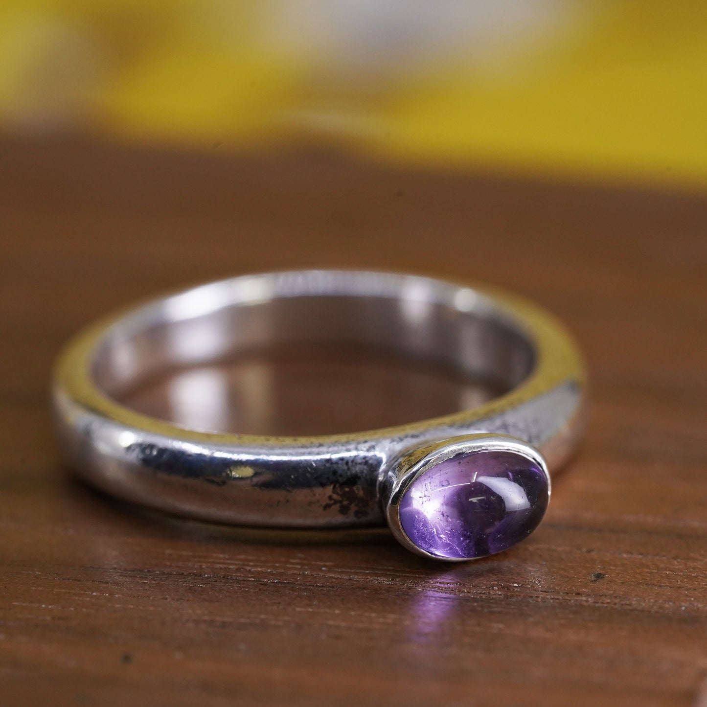 Size 7, vintage Sterling silver handmade ring, 925 band with amethyst