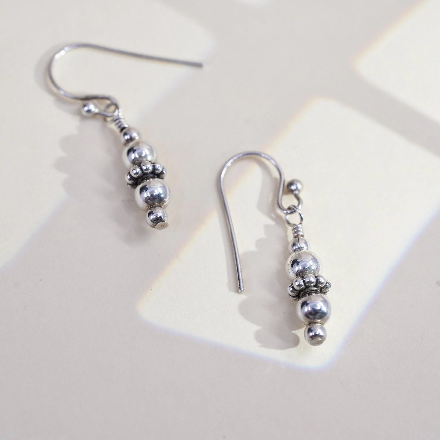 Vintage sterling silver handmade earrings, 925 beads dangles