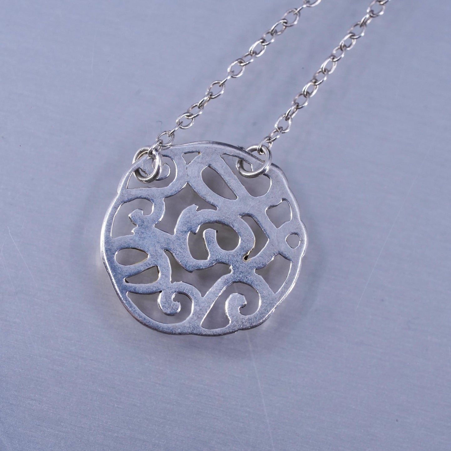 18”, vintage two tone Sterling silver necklace, 925 circle chain with Love pendant
