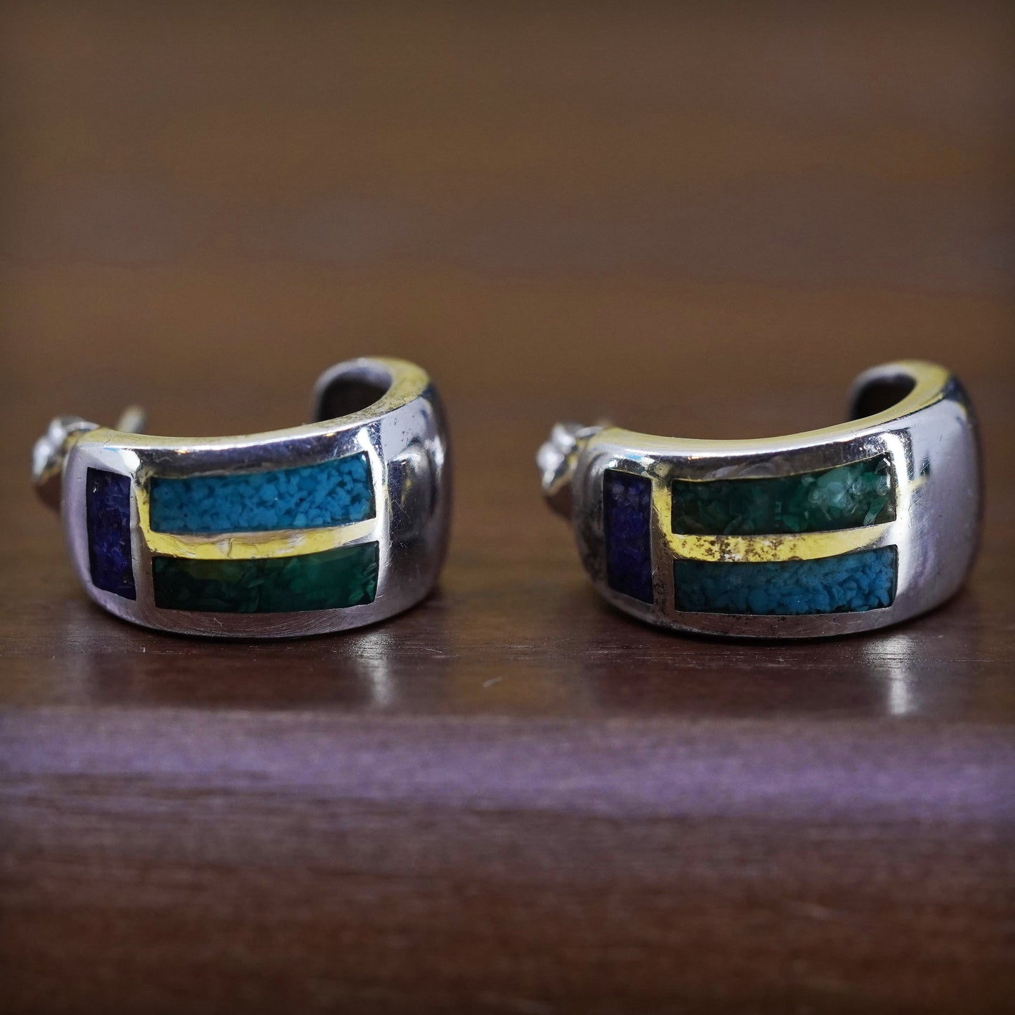 0.75”, Native American Sterling silver earrings, 925 studs turquoise lapis