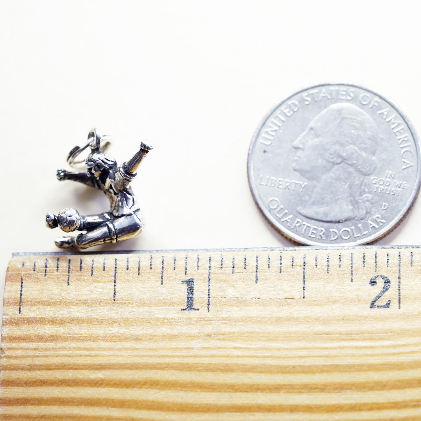 Vintage sterling silver charm, 925 silver 3D football pendant, soccer player