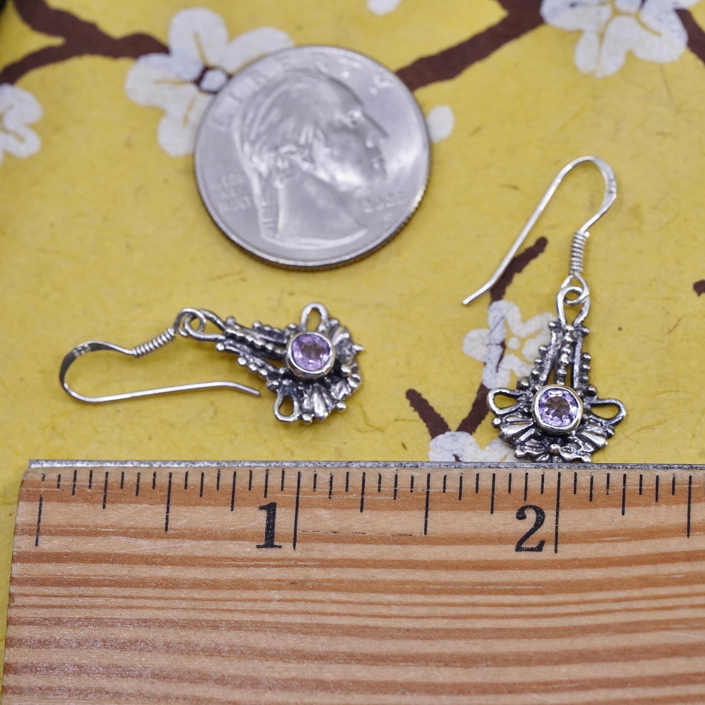 Vintage southwestern Sterling silver handmade earrings, 925 dangles amethyst