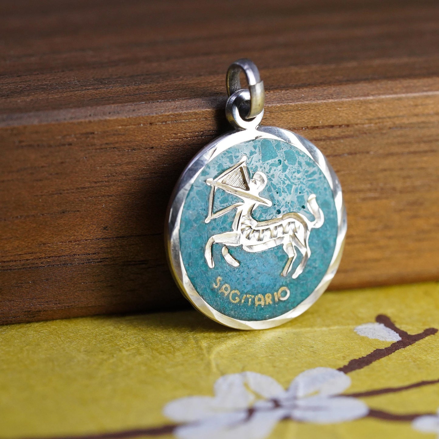 Sterling Silver Sagittarius Zodiac Pendant Turquoise Archer Medallion 925 Charm
