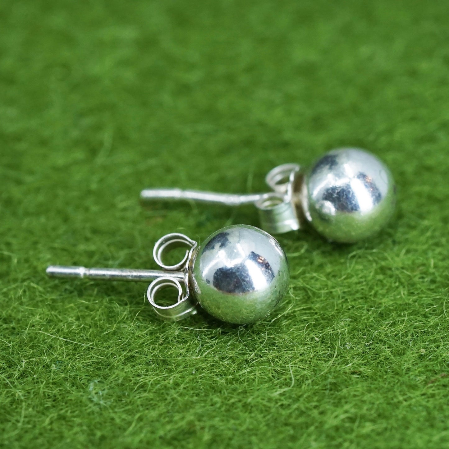 5mm, Vintage sterling silver sphere studs, handmade 925 earrings with star