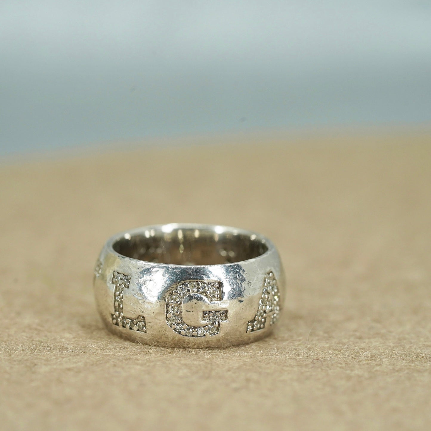 Size 7, VTG southwestern Sterling 925 silver wedding ring, Cz “bvlgari” band