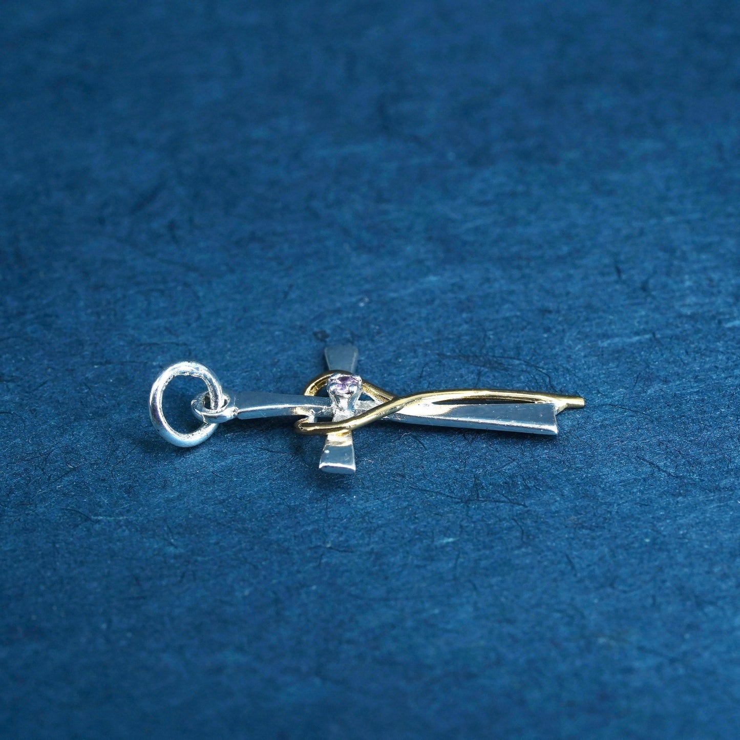 two tone Sterling silver prayer pendant, 925 cross with gold heart and pink cz