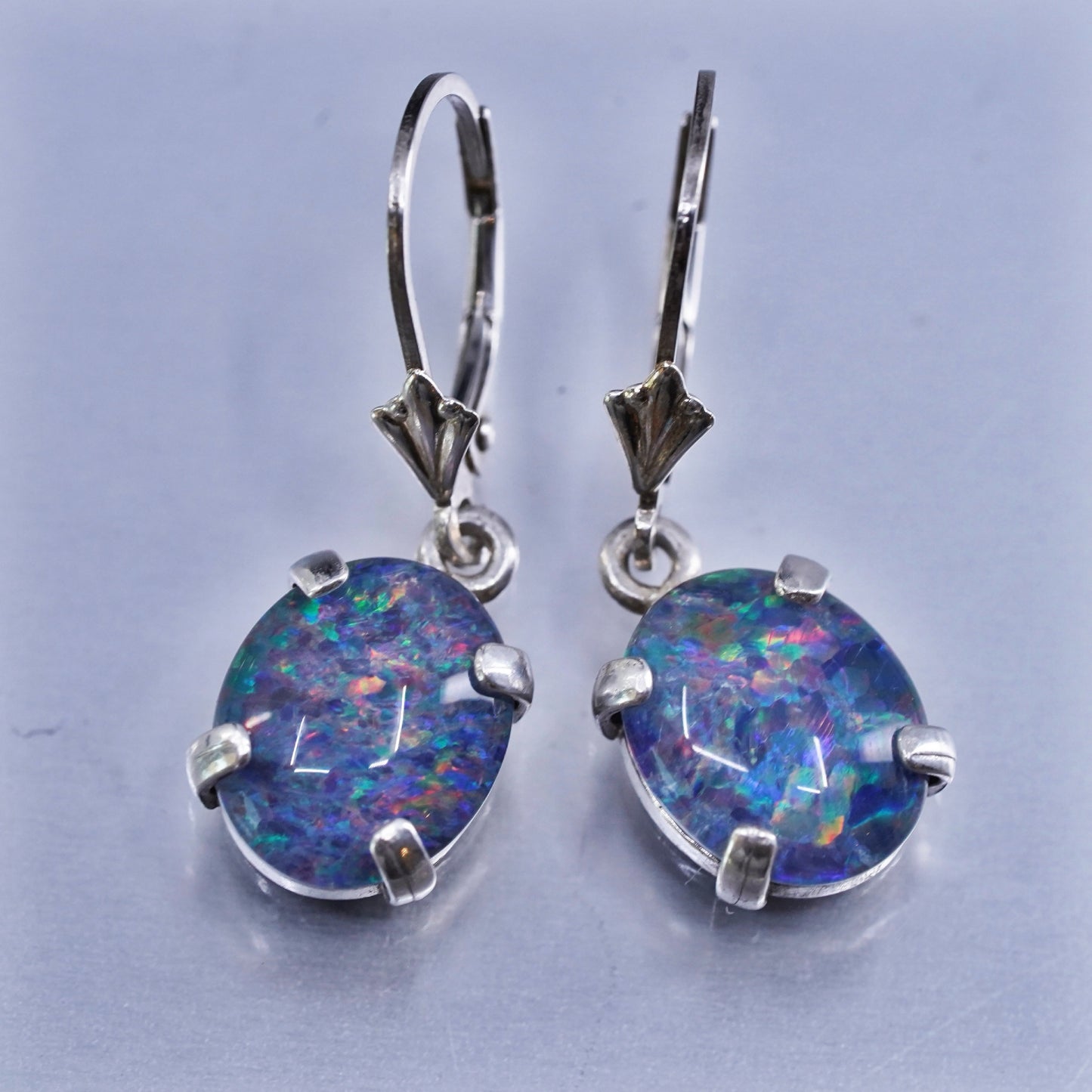 Vintage southwestern Sterling silver handmade earrings, 925 oval dangles opal
