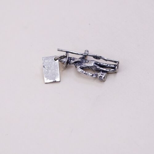 vtg Sterling 925 silver handmade pendant, Missouri farmer Fisherman Charm
