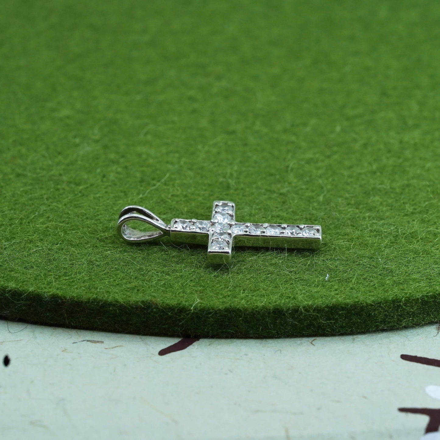 Vintage sterling silver pendant, 925 cross handmade pendant with Cz