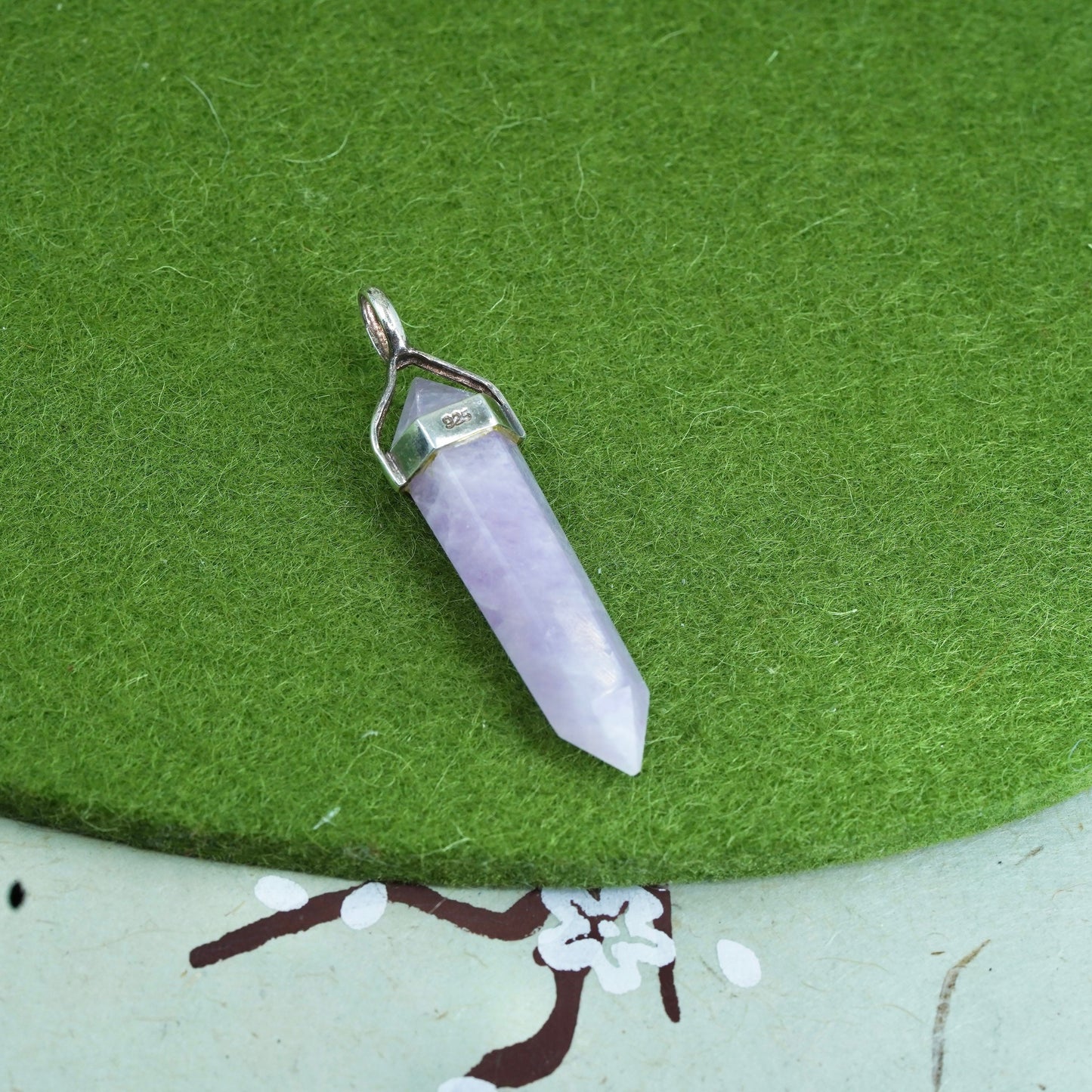 Vintage sterling 925 silver handmade pendant with healing crystal amethyst