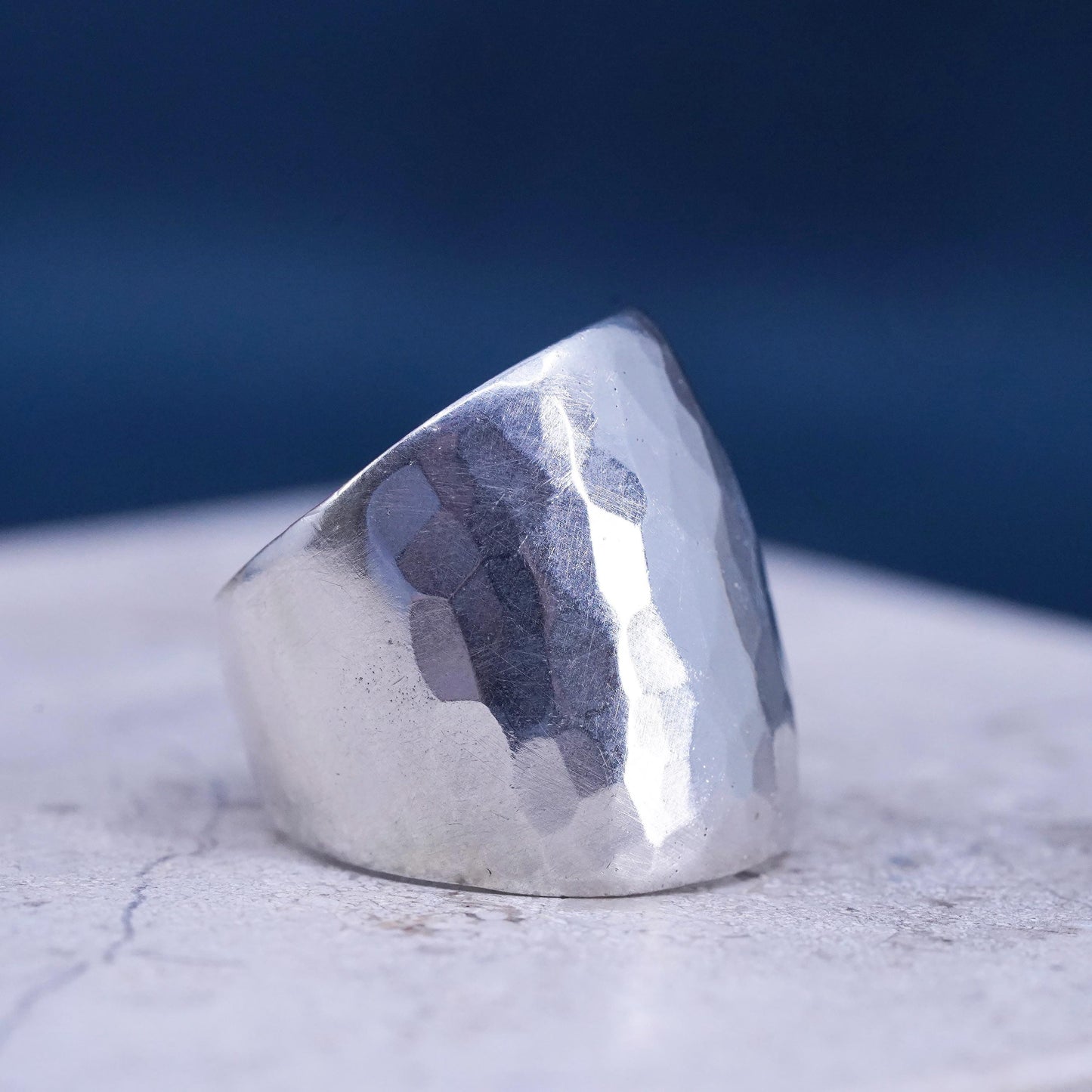 Size 7, vintage Sterling silver handmade ring, modern hammered 925 wide band