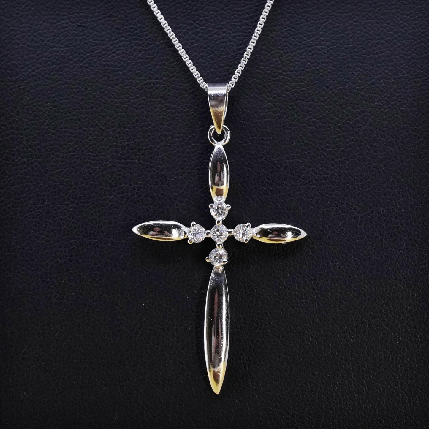18", Italian Sterling 925 Silver box chain necklace with cz cross pendant