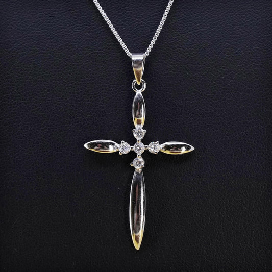 18", Italian Sterling 925 Silver box chain necklace with cz cross pendant