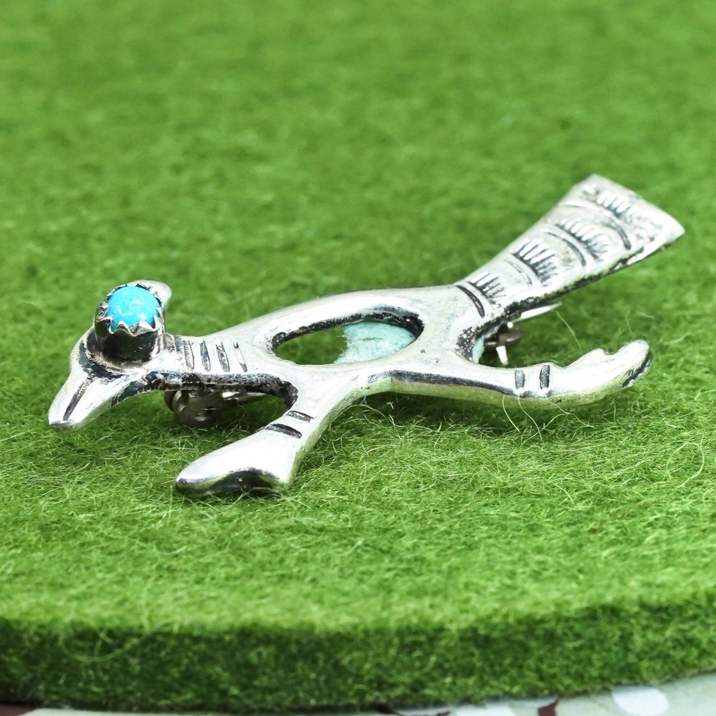 Native American Navajo sterling silver brooch 925 roadrunner bird pin turquoise