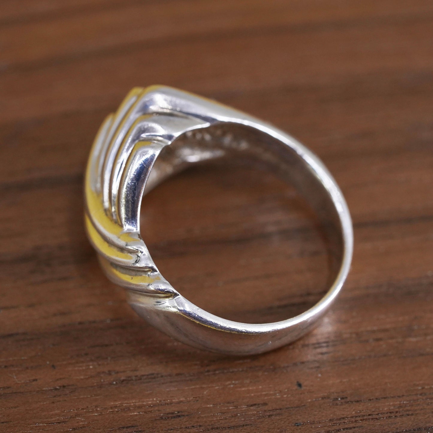 size 7, vintage Mexican Sterling silver handmade ring, 925 wide ribbed band