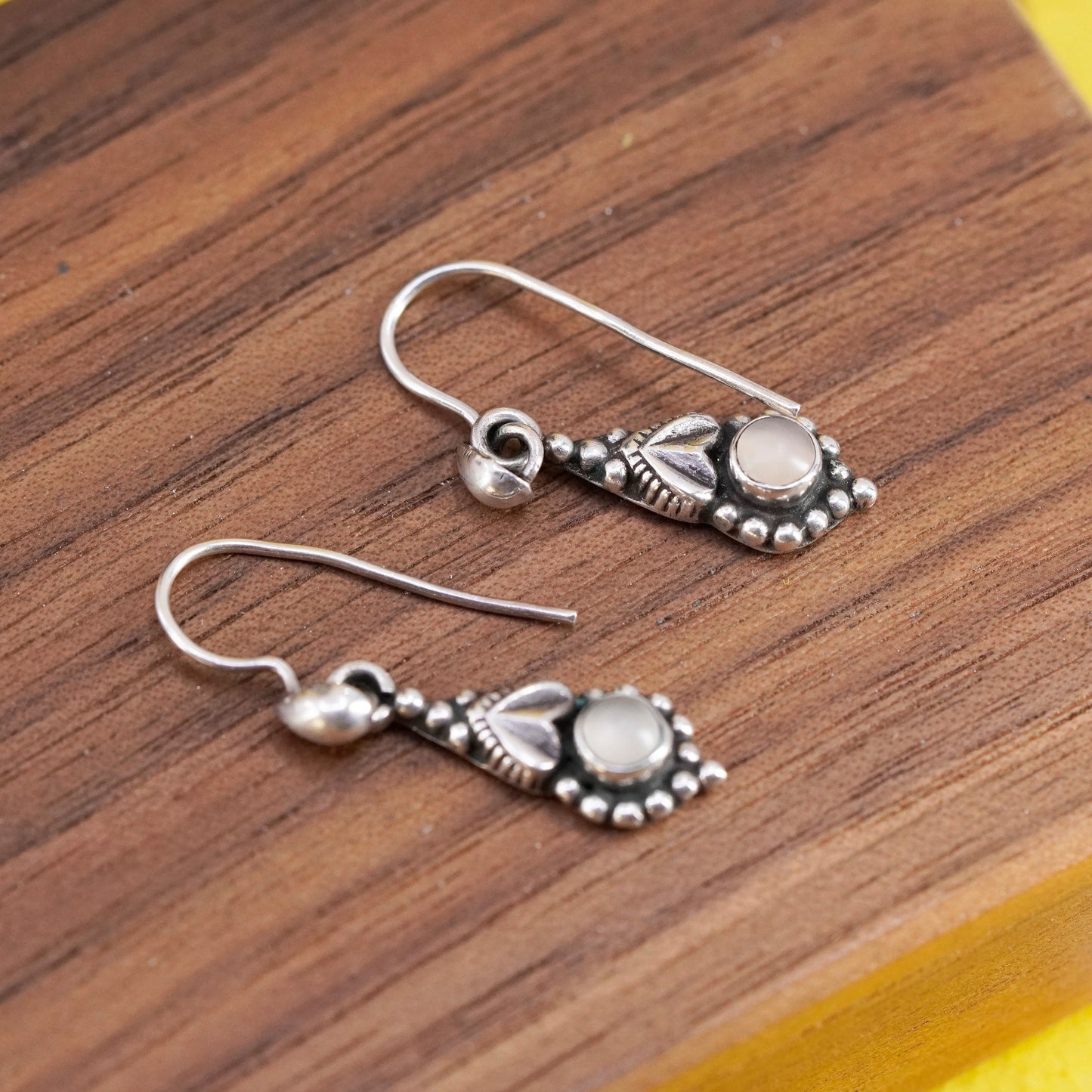 Vintage handmade sterling 925 silver leafy earrings with beads