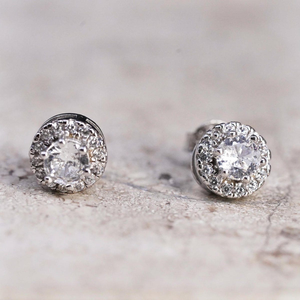 7mm, Sterling silver handmade earrings, 925 cz cluster studs