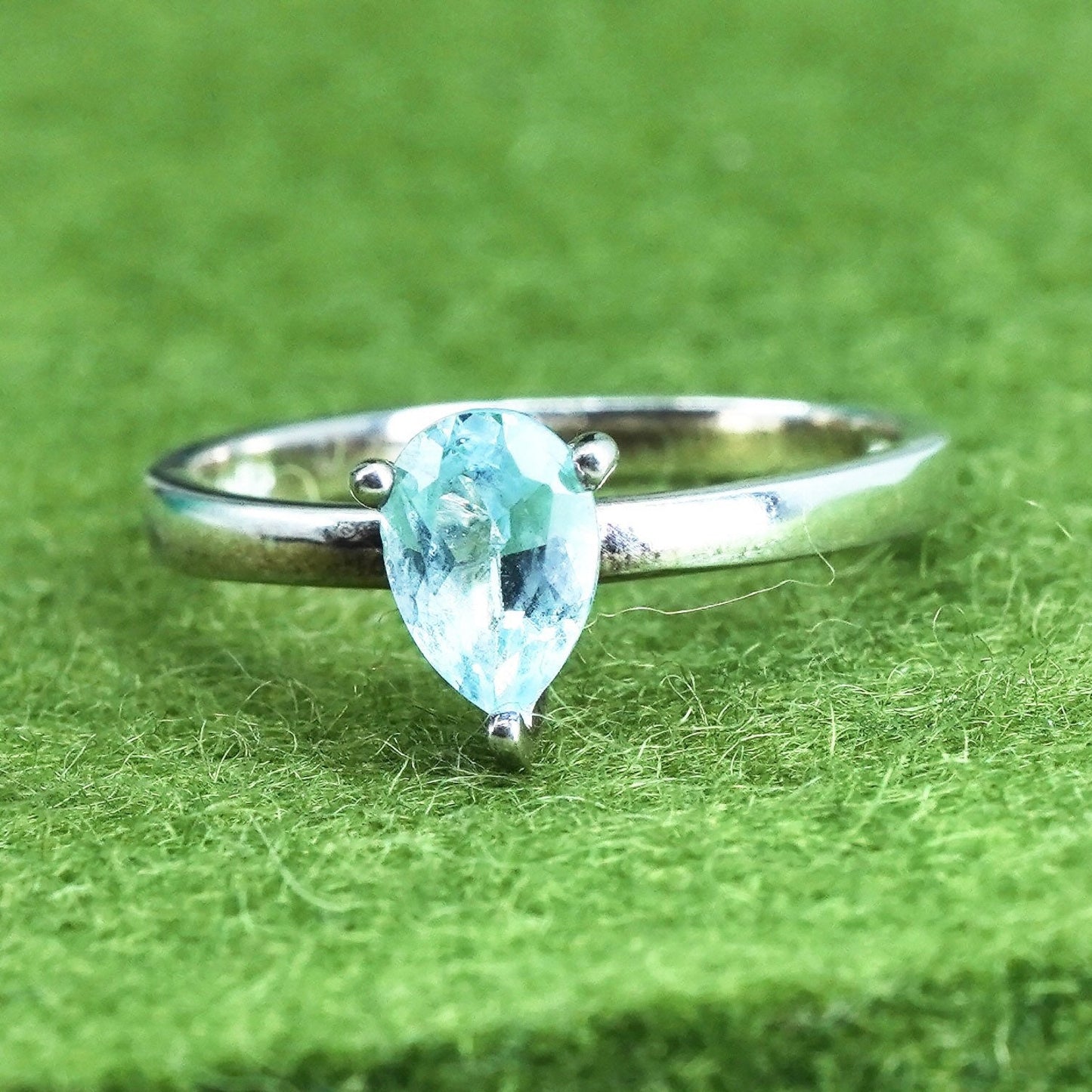 Size 6.25, vtg Sterling 925 silver statement ring, engagement ring blue topaz