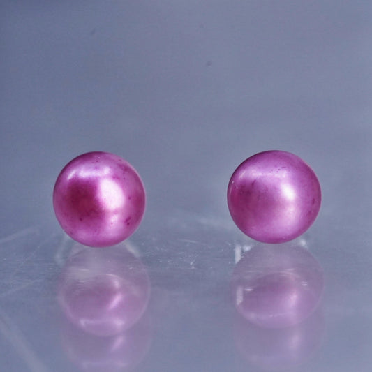 5mm, Vintage Sterling 925 silver handmade earrings, studs with pink pearl