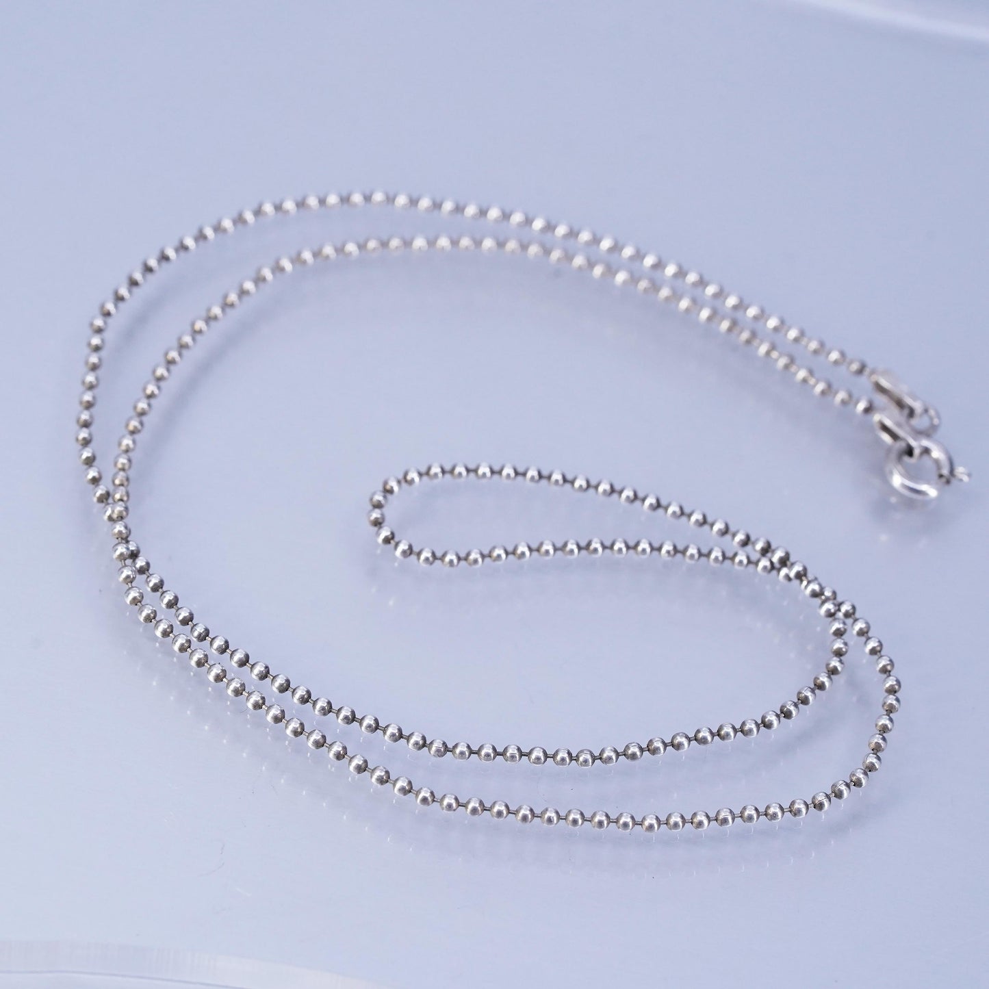 18” 1mm, vintage Italy Sterling 925 silver bead chain necklace