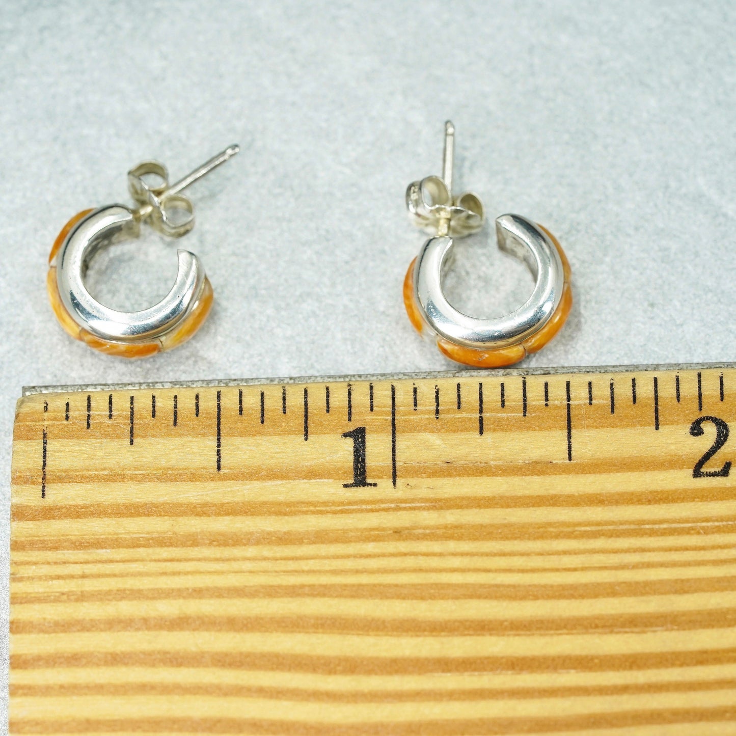 Native American Navajo Sterling 925 silver earrings, huggie studs with coral