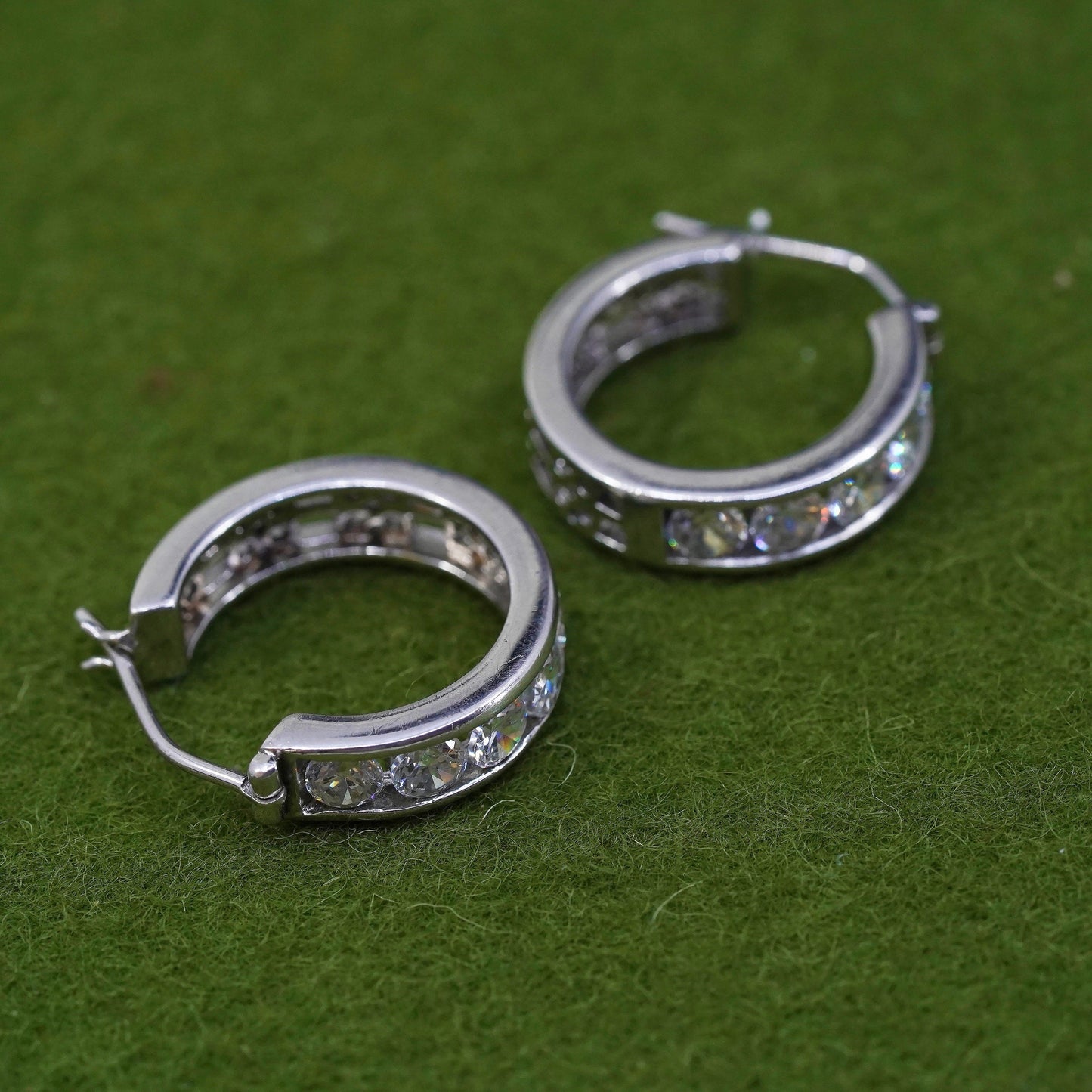 0.75”, Vintage Sterling silver handmade earrings, filigree 925 Huggie hoops cz