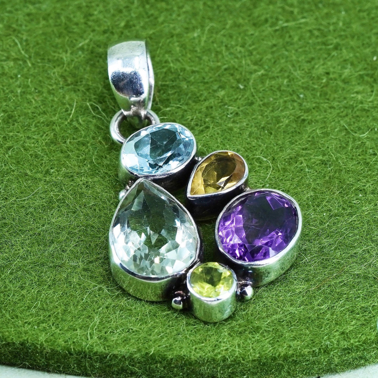 vtg sterling 925 silver handmade pendant with citrine peridot topaz amethyst