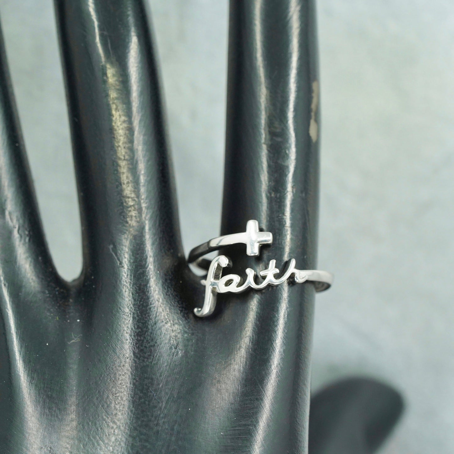 Size adjustable, vintage southwestern Sterling 925 silver ring band cross faith
