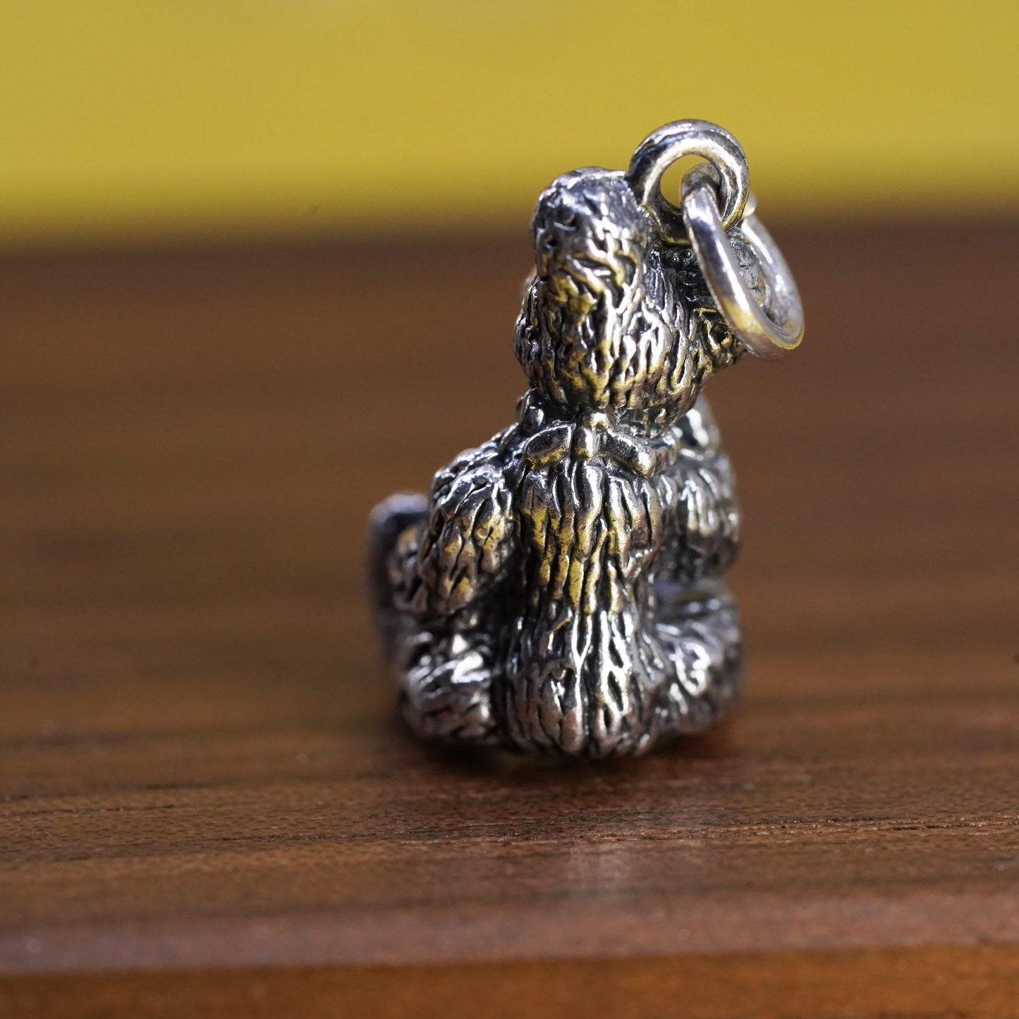 Vintage Sterling 925 silver handmade teddy bear pendant charm