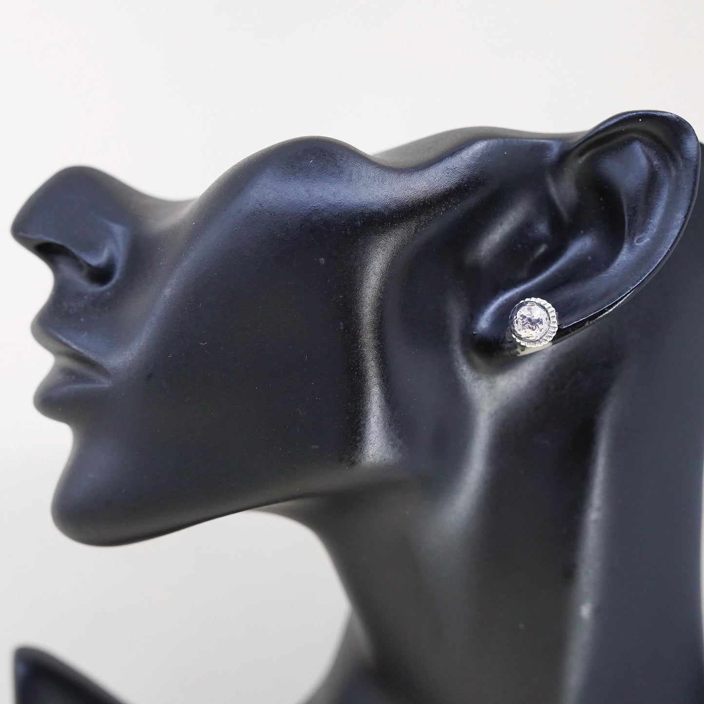 8mm, Vintage Jai sterling silver sphere studs, 925 hammered textured earrings