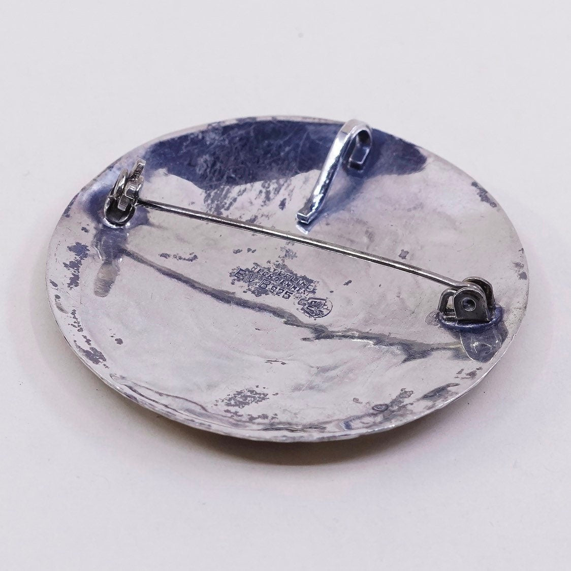 Vintage EVB sterling silver handmade brooch, solid 925 silver mayan calendar pendant, stamped 925 handmade