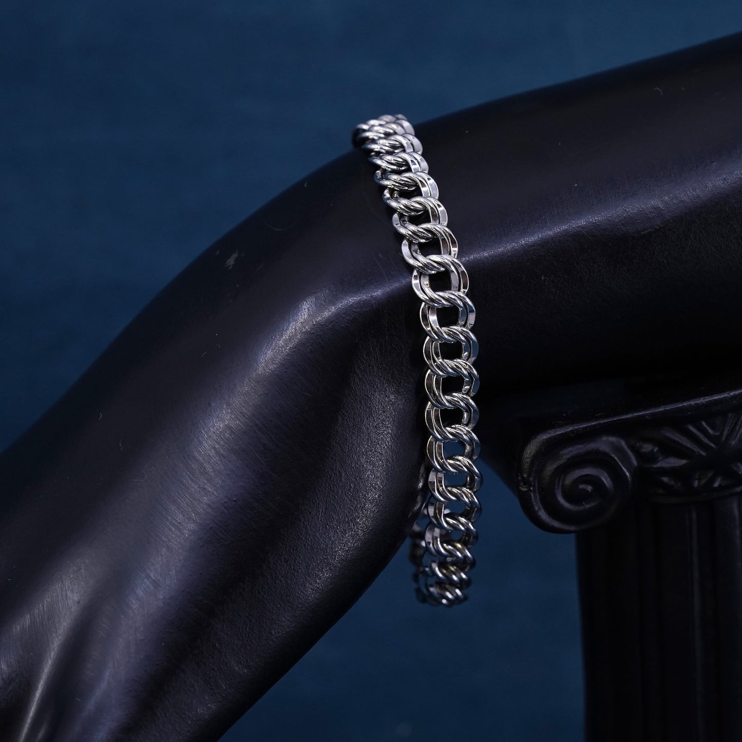 6.75", vintage Sterling silver handmade charm bracelet, 925 double curb chain