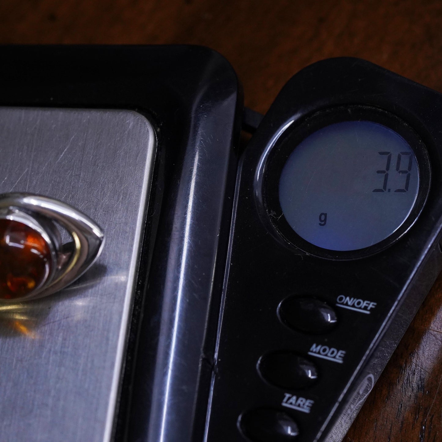 Vintage modernist Sterling 925 silver handmade brooch, pin with amber