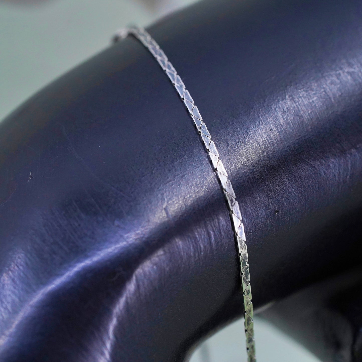 7.5", 1mm, Vintage sterling silver bracelet, Italy 925 square snake chain