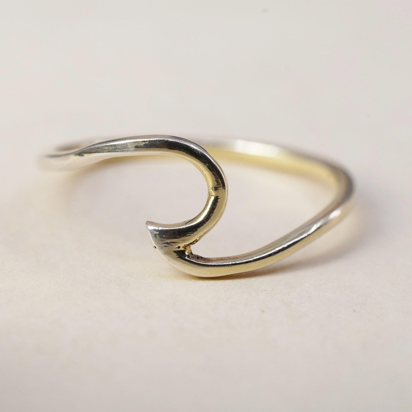 Size 6.5, VTG vermeil gold over sterling 925 silver handmade ring, wavy band