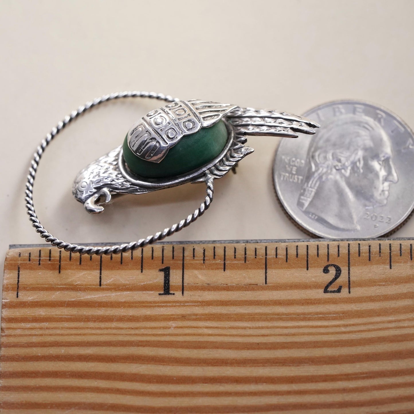 Vintage southwestern sterling silver brooch, 925 parrot bird pin with turquoise