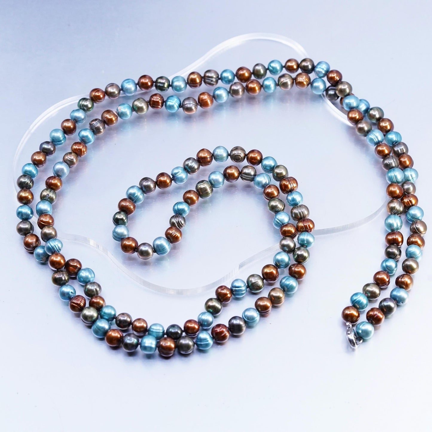 52”, Sterling 925 silver extra long necklace multi color freshwater pearl beads