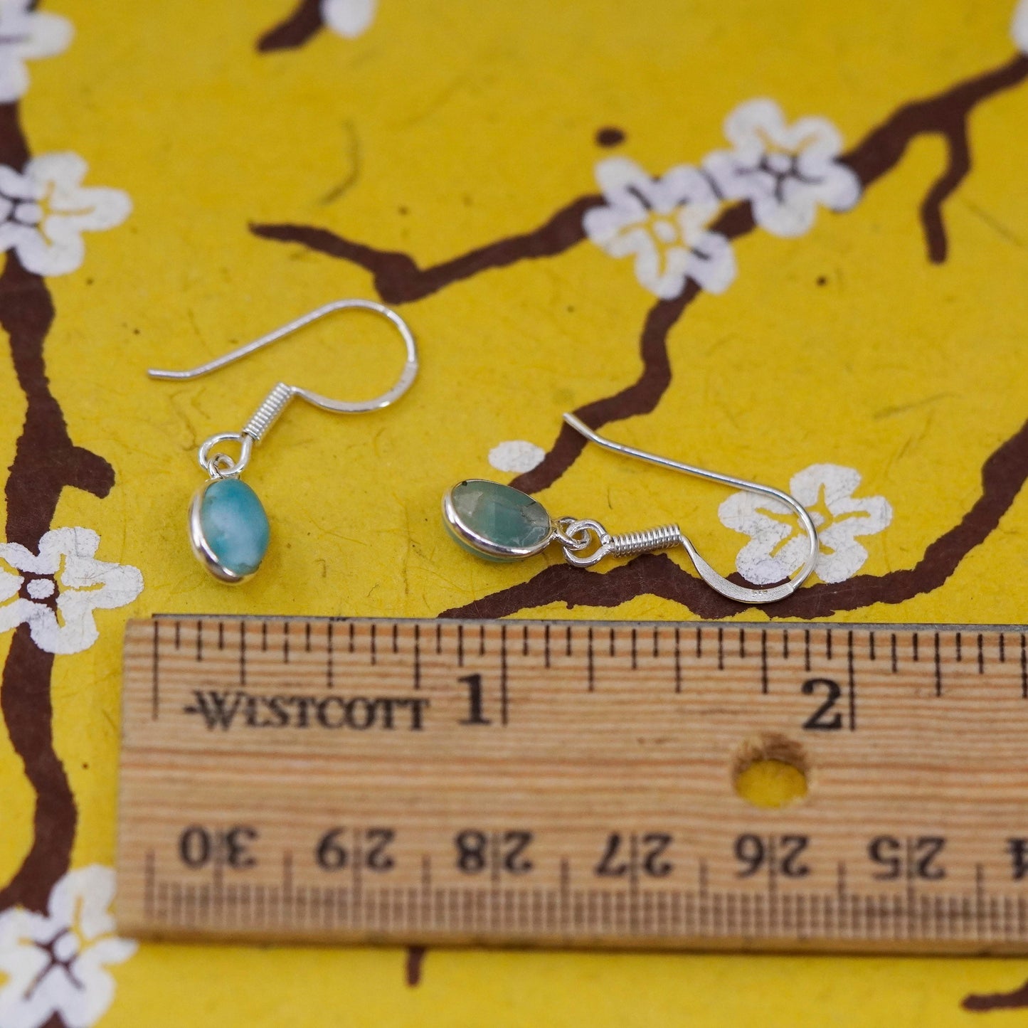 Vintage Sterling 925 silver handmade earrings with oval Larimar