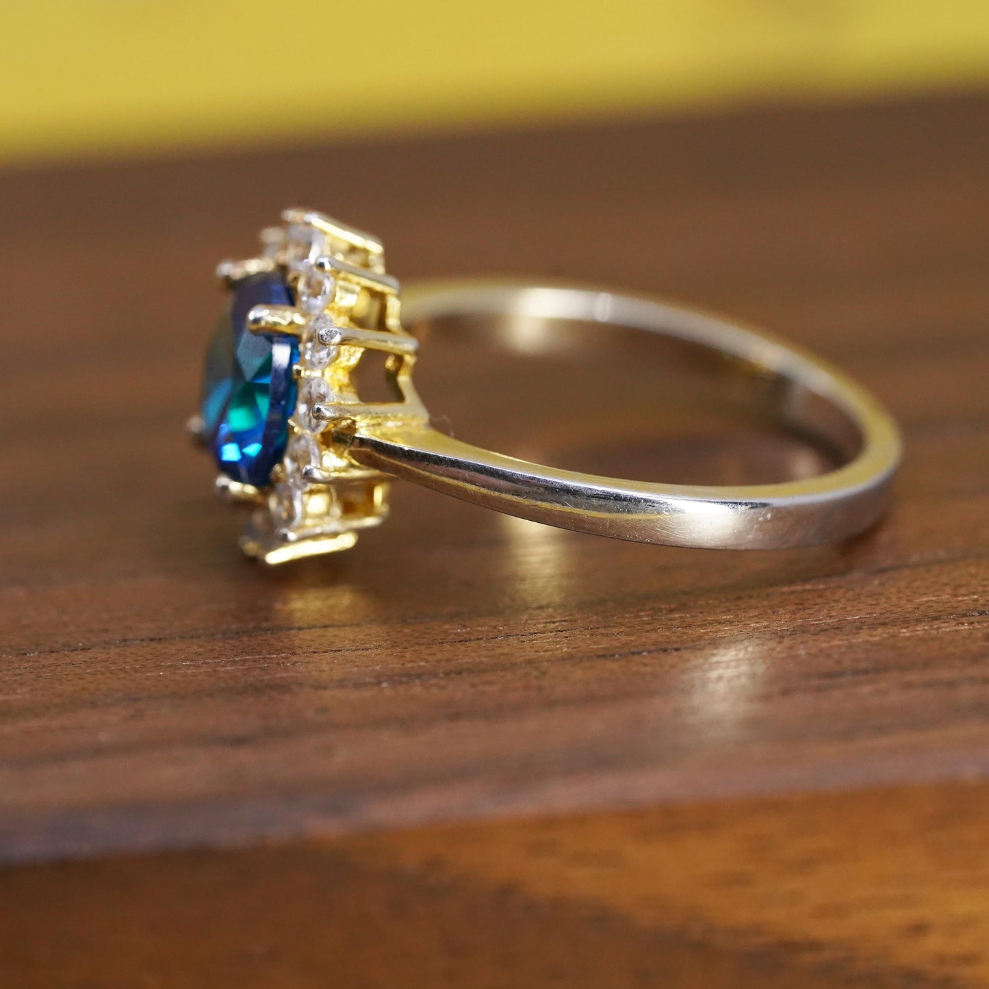 Size 8.25, vintage Sterling silver handmade ring, 925 band w/ sapphire clear Cz