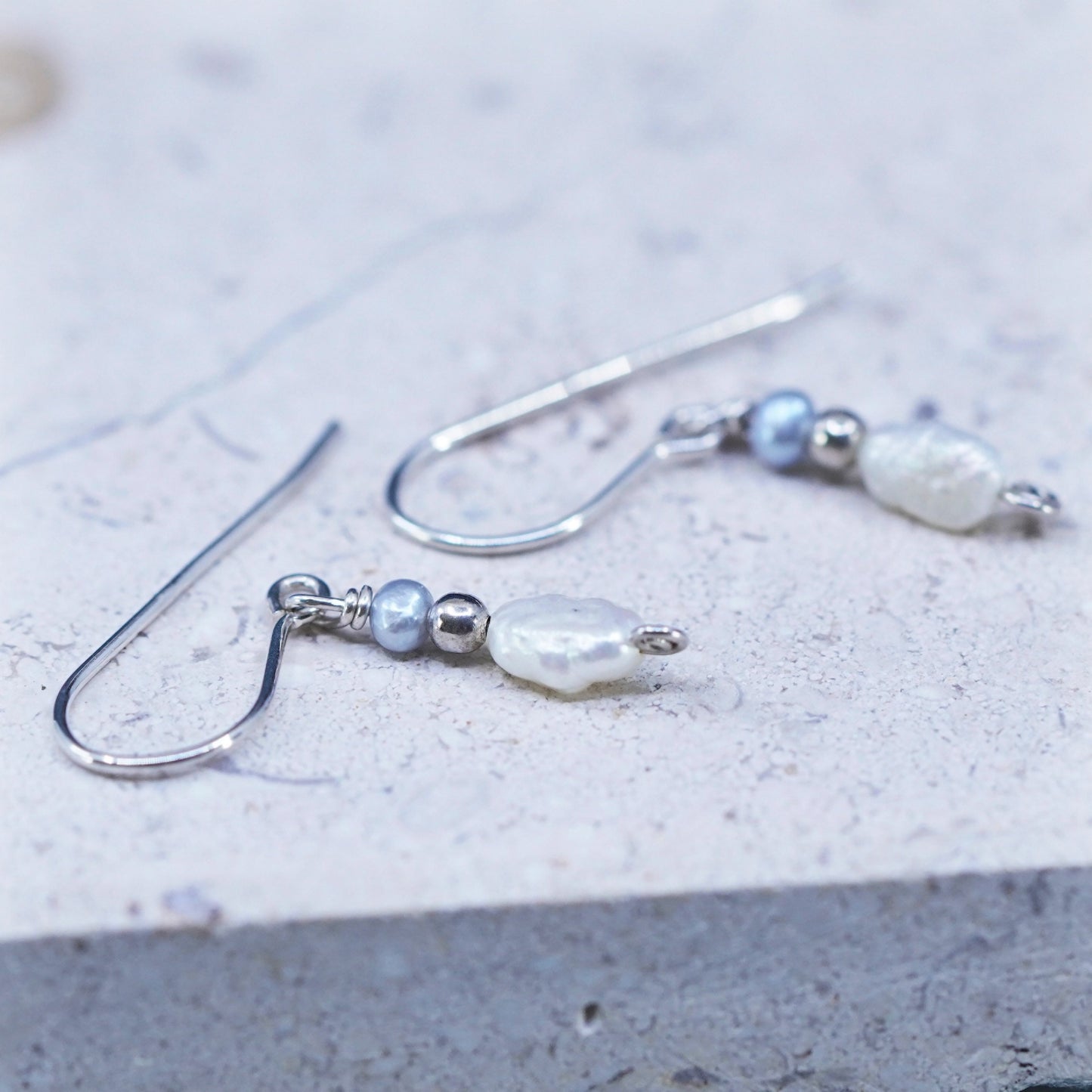 Vintage Sterling silver handmade earrings, 925 hooks with pearl