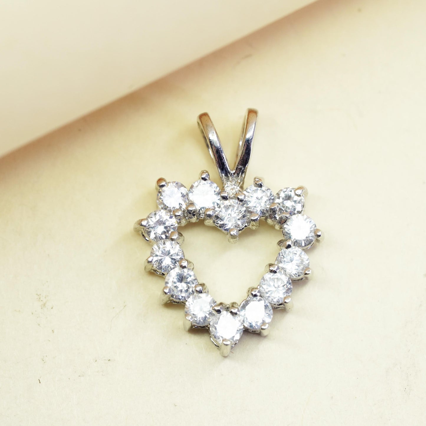 Vintage sterling 925 silver heart pendant with cluster clear Cz around
