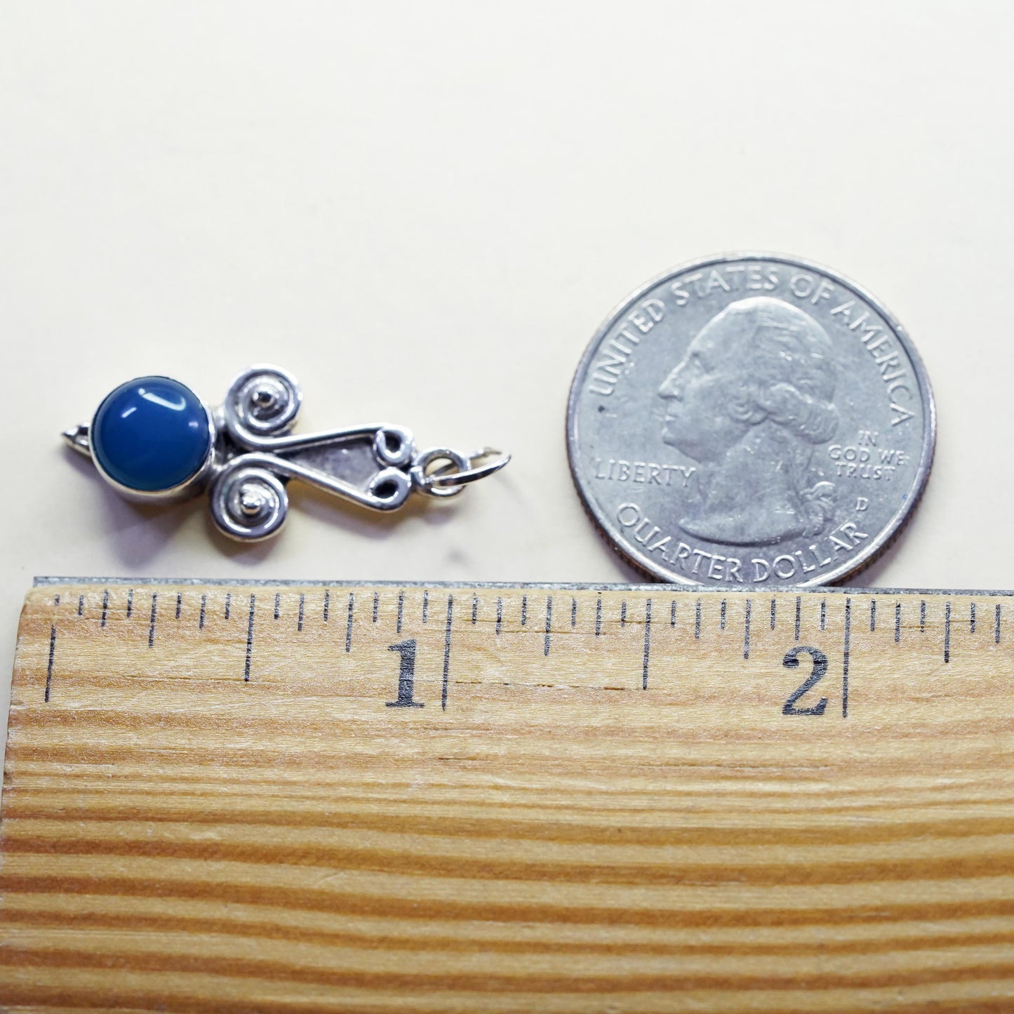 vintage handmade sterling 925 silver pendant with blue onyx and spiral details