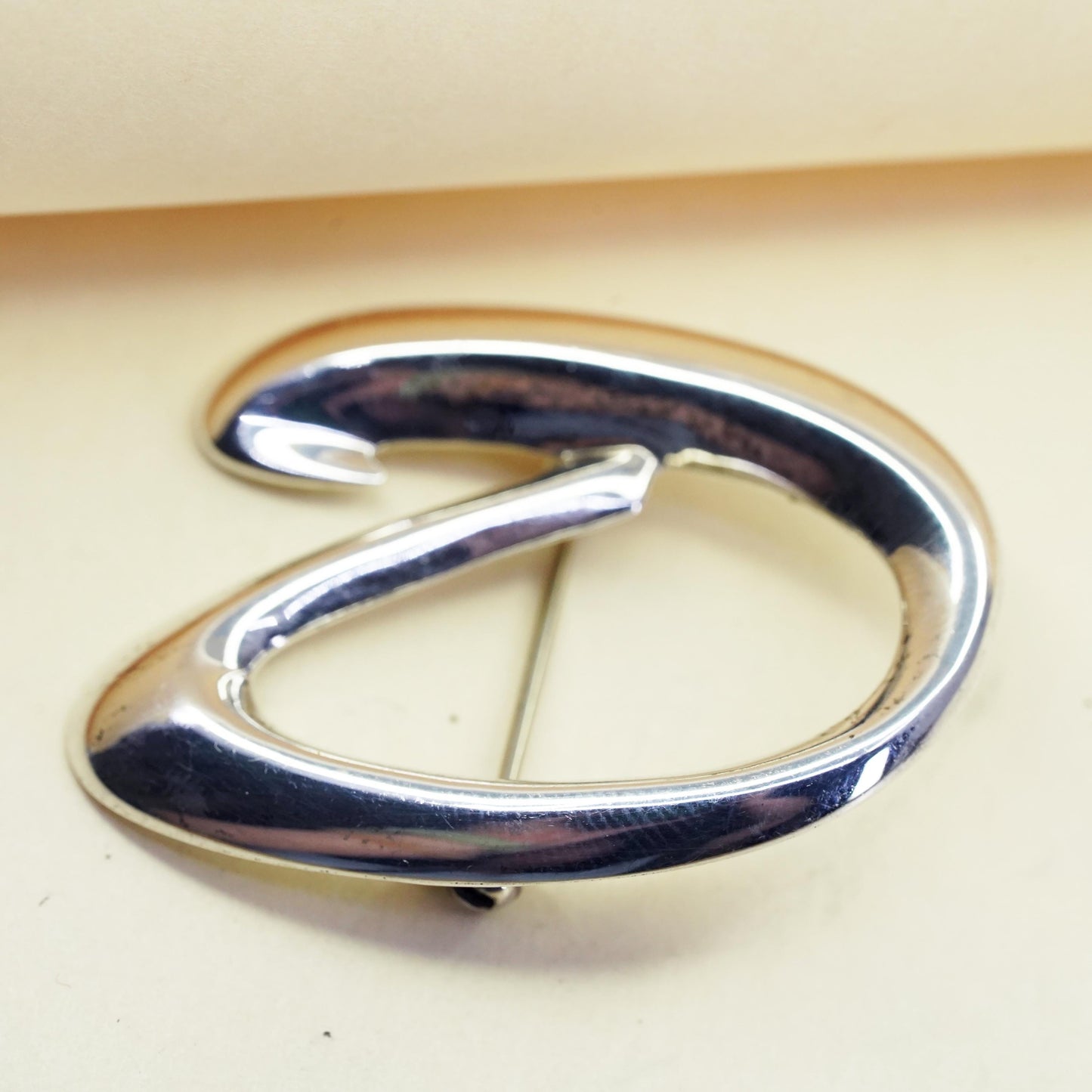 Vintage sterling silver brooch, 925 letter D, minimalist, simple designed