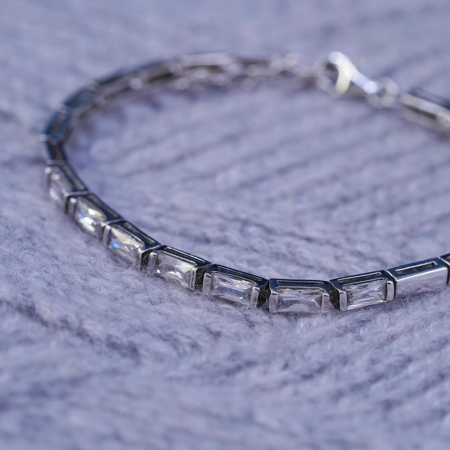 7", vintage Sterling 925 silver tennis bracelet with clear cz