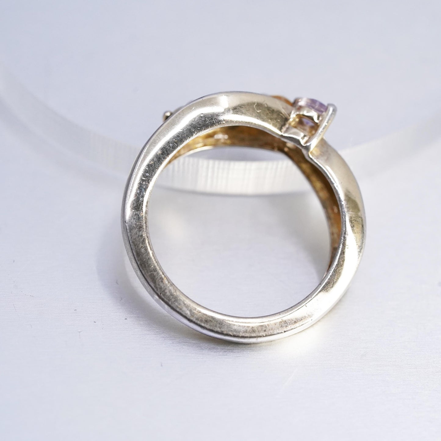 Sz 7, Vermeil Gold Over Sterling Ring, 925 Ring multi gemstone amethyst citrine