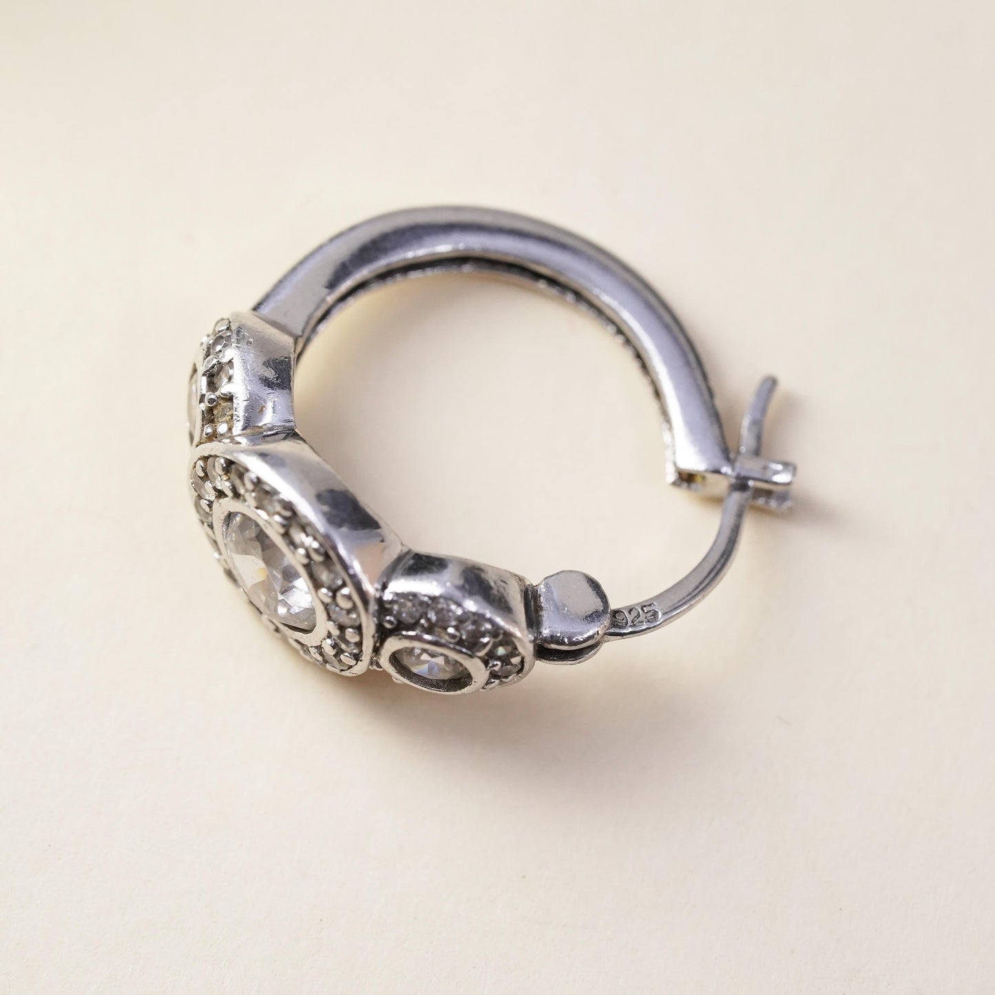 0.75”, Ferroni sterling silver single earring, 925 huggie hoop with clear Cz