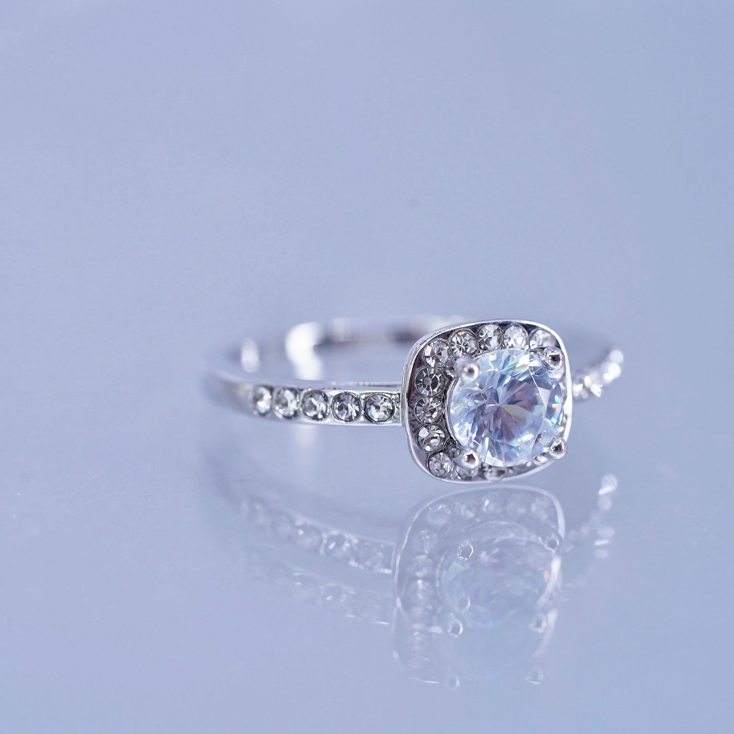 Size 7.25, vintage Sterling 925 silver statement engagement ring w/ cluster Cz
