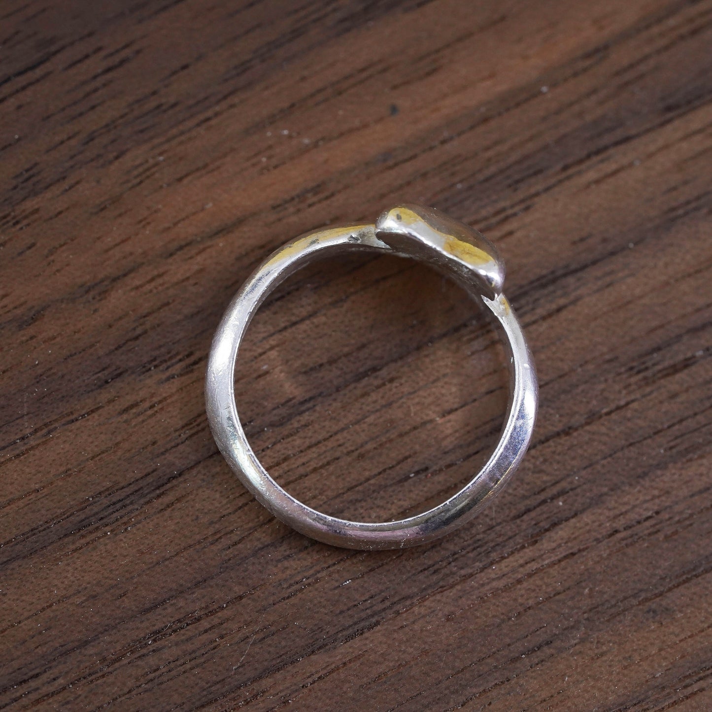 Size 5, Sterling silver handmade ring, 925 stackable band with heart and cross